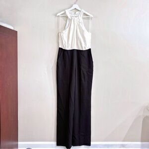 NWT Trina Turk Bianca Jumpsuit Size 10 Black Ivory Halter Wide Leg Zip $398